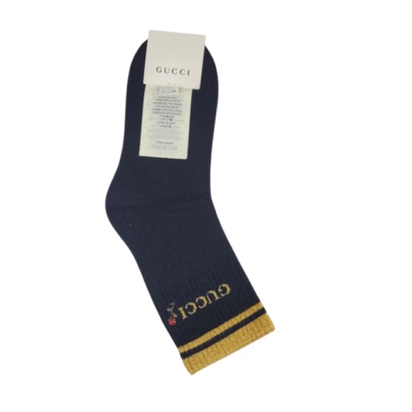 Gucci Women's Embroidered Rose Black Ankle Socks Medium size Authentic New - Picture 3 of 5